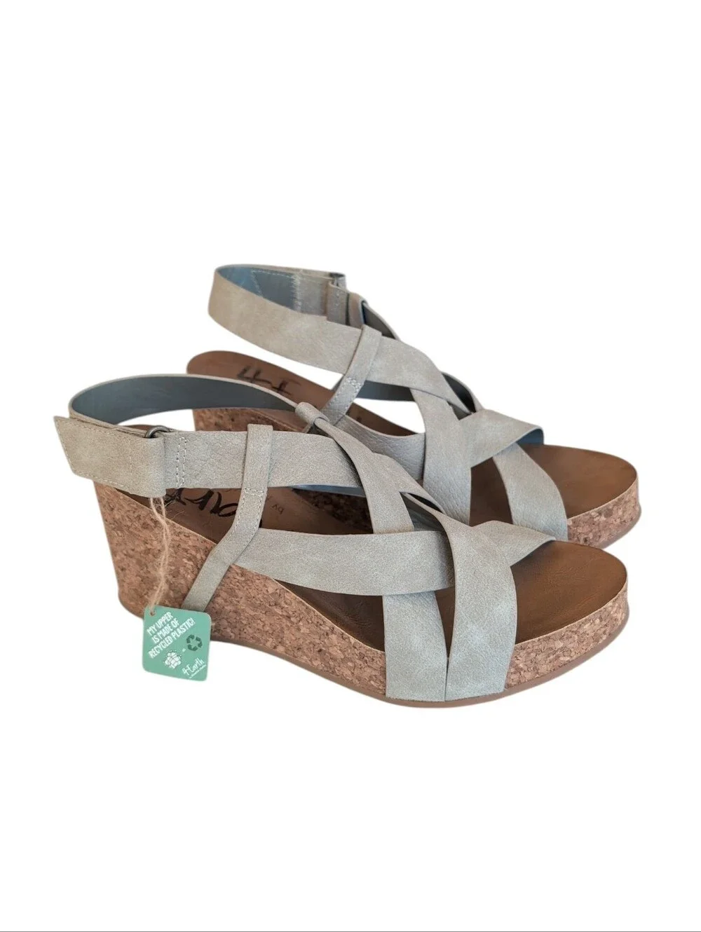 Blowfish Malibu 4Earth Hot Sun Strappy Wedge Sandals 11 Taupe Grey - DEFECT